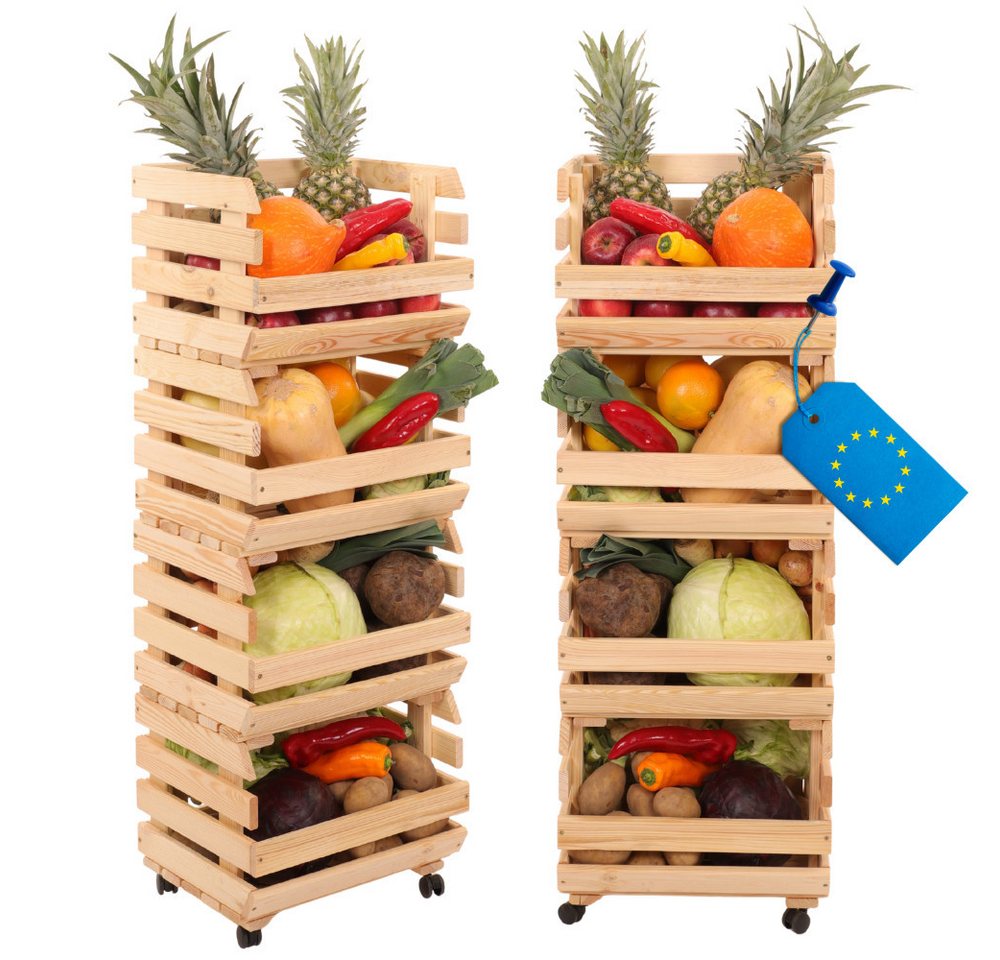 Modo24 Küchenregal Modular Holzregal für Gemüse Obst auf Rollen, Stapelbares Regalsystem, Kartoffelsteige, Küchenregal, Vorratsregal, Gemüseregal, 3 Farben von Modo24