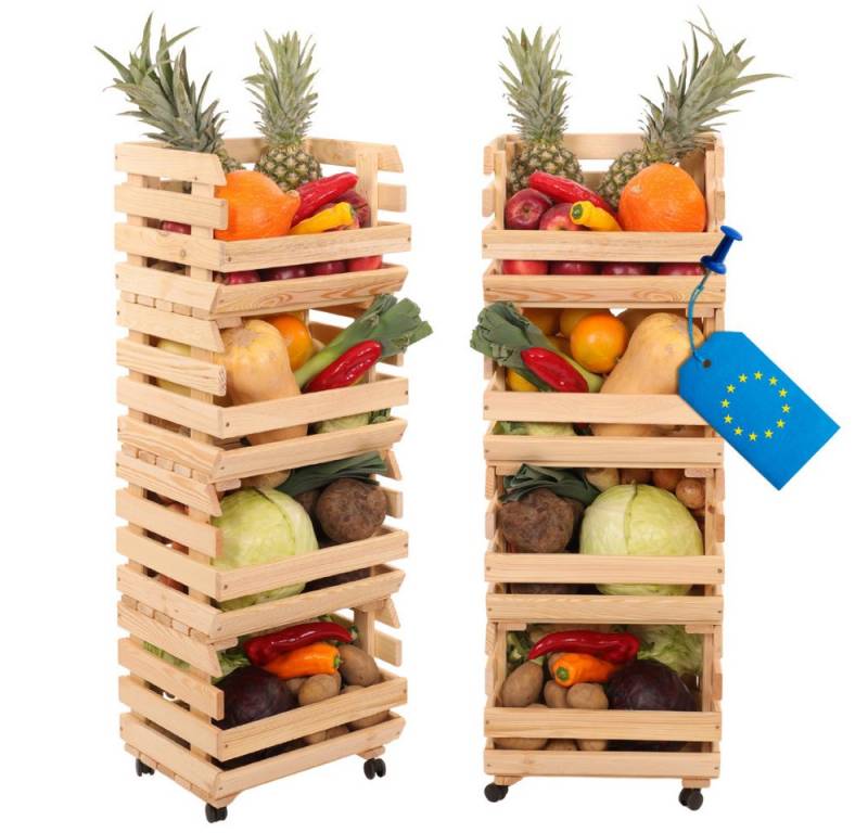 Modo24 Küchenregal Modular Holzregal für Gemüse Obst auf Rollen, Stapelbares Regalsystem, Kartoffelsteige, Küchenregal, Vorratsregal, Gemüseregal, 3 Farben von Modo24