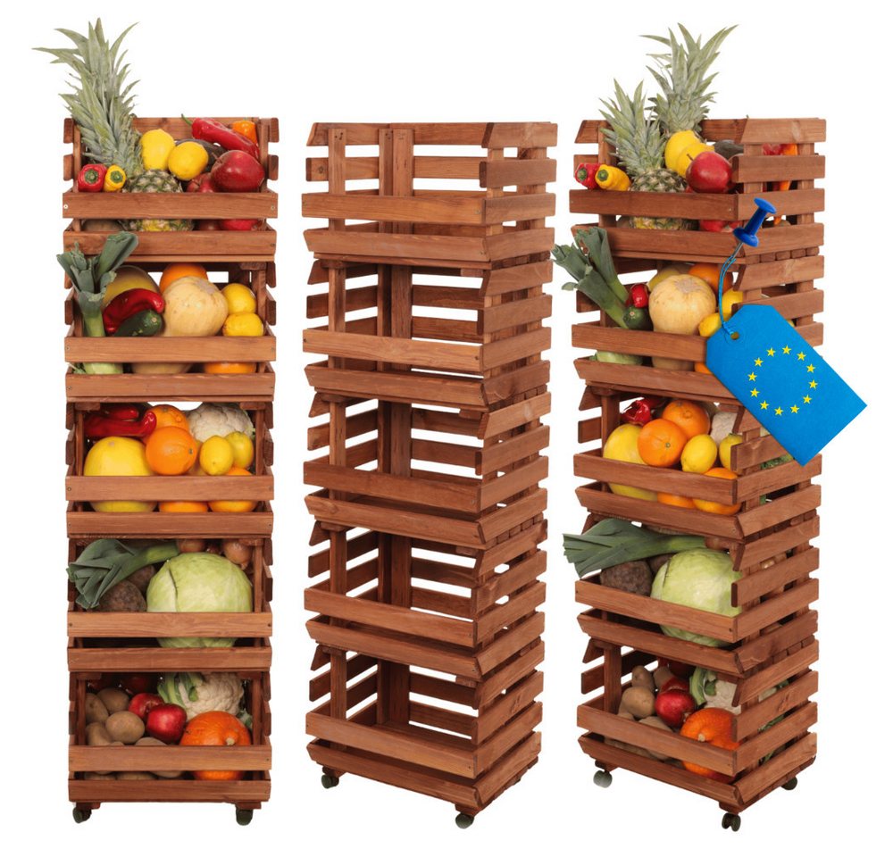Modo24 Küchenregal Modular Holzregal für Gemüse Obst auf Rollen, Stapelbares Regalsystem, Kartoffelsteige, Küchenregal, Vorratsregal, Gemüseregal, 3 Farben von Modo24