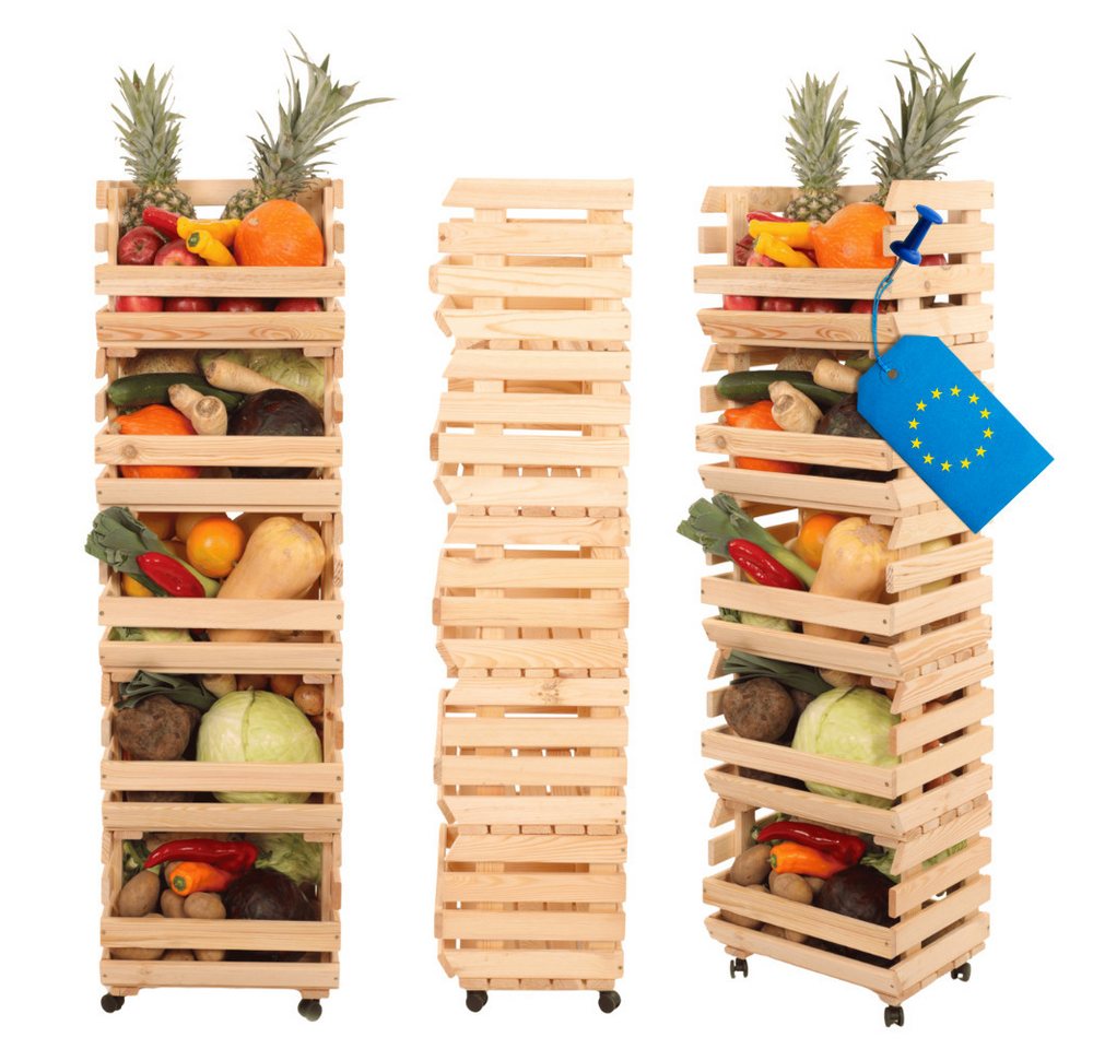 Modo24 Küchenregal Modular Holzregal für Gemüse Obst auf Rollen, Stapelbares Regalsystem, Kartoffelsteige, Küchenregal, Vorratsregal, Gemüseregal, 3 Farben von Modo24