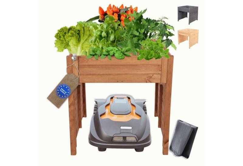 Modo24 Mähroboter-Garage XXL Rasenmäher Garage HxBxT 76x79x74 cm, FSC Holz, Wetterfest, Rasenrobotergarage aus Holz mit Pflanzkasten inkl. Folie, 3 Farben von Modo24