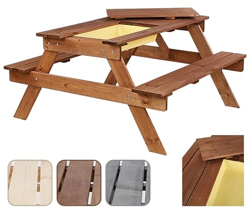 Modo24 Picknicktisch Mit Bank Kindersitzgarnitur Kindertisch Gartentisch Holz Set SPD mit Sandkaste Matschküche Farben (HxBxT: 52x100x80 cm) (Braun) von MODO24