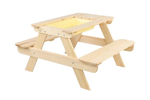 MODO24 Picknicktisch Mit Bank Kindersitzgarnitur Kindertisch Gartentisch Holz Set SPD mit Sandkaste Matschküche Farben (HxBxT: 52x100x80 cm) (Natur) von MODO24