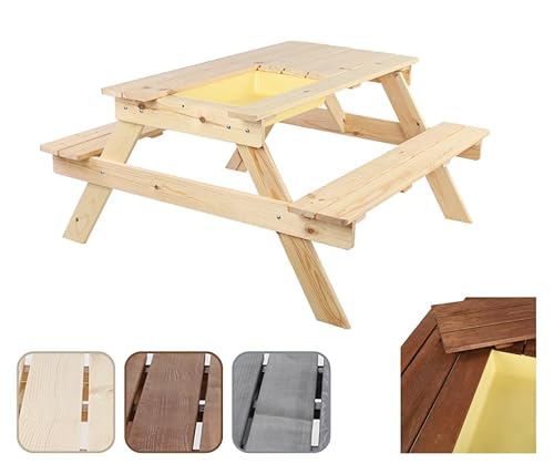 Modo24 Picknicktisch Mit Bank Kindersitzgarnitur Kindertisch Gartentisch Set SPD mit Sandkaste Matschküche Farben (HxBxT: 59,x113x110 cm) (Natur) von Modo24