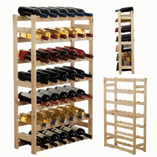 MODO24 Flaschenregal, Weinregal Holz für 42 Flaschen, Weinschrank, Weinständer, Getränkeregal, Weinflaschenhalter, Flaschen Organizer, Weinschrank, Abmessungen 102x63x25 cm, Farben: Naturholz von MODO24