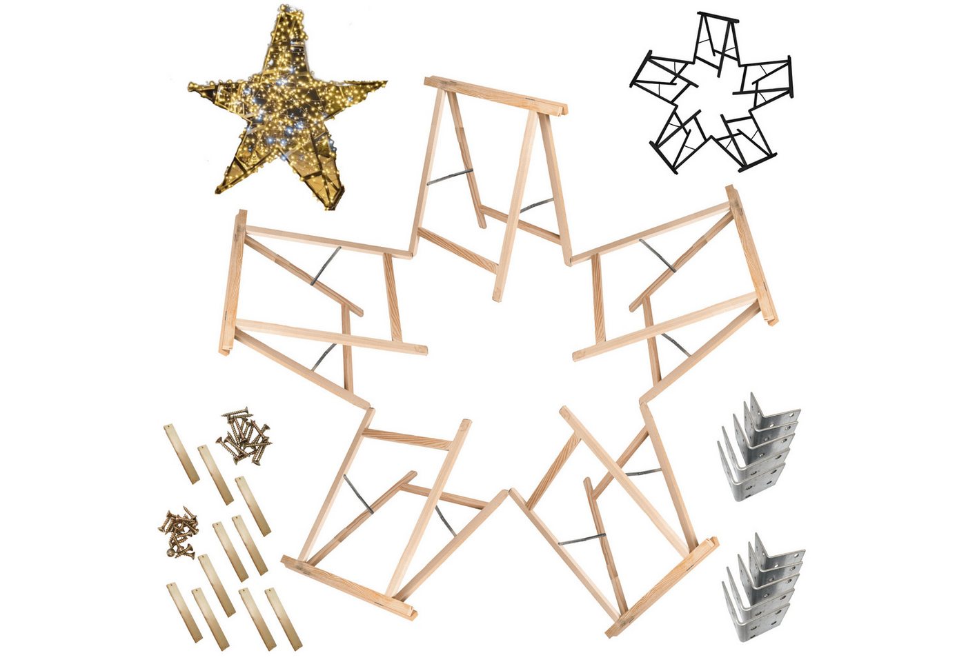 Modo24 Sägebock Holzbock Klappbock Arbeitsbock DIY Stern/ Weihnachtsstern SET, (Spar-Set, 5-St), /Tapezierbock Montagebock Unterstellbock/ Weihnachtsbaum - Tannenbaum von Modo24