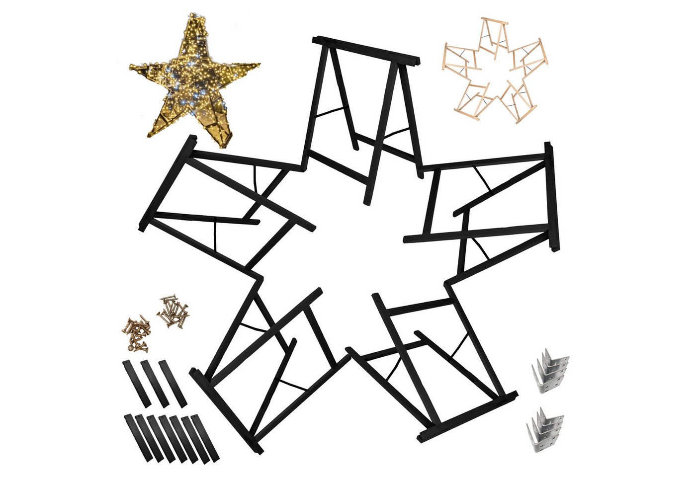 Modo24 Sägebock Holzbock Klappbock Arbeitsbock DIY Stern/ Weihnachtsstern SET, (Spar-Set, 5-St), /Tapezierbock Montagebock Unterstellbock/ Weihnachtsbaum - Tannenbaum von Modo24
