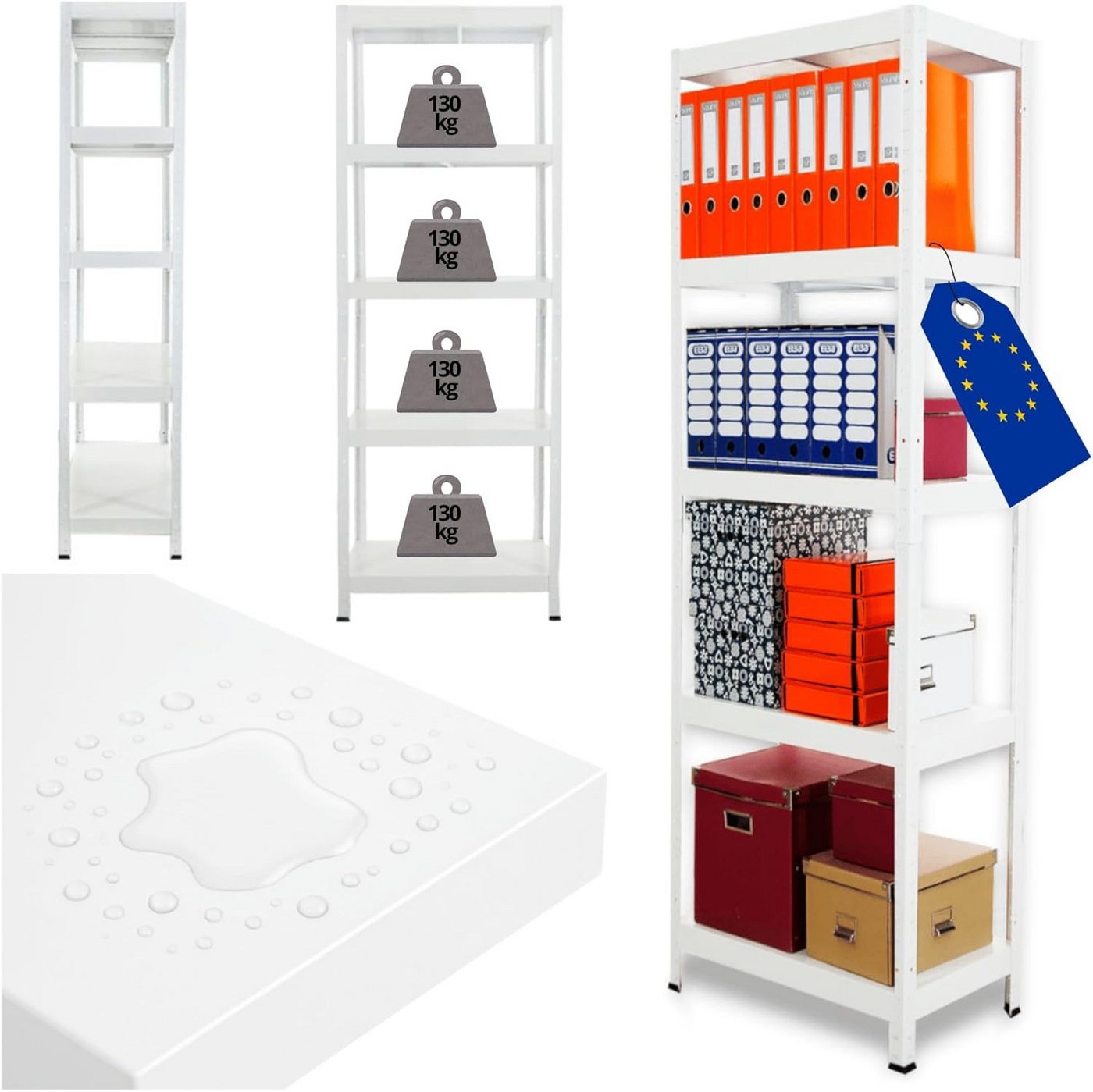 Modo24 Schwerlastregal Metall Elara, 5 Breiten, 3 Farben, 5 Böden je 130 kg Traglast, Lagerregal Stecksystem ohne Schrauben, Steckregal Werkstattregal von Modo24