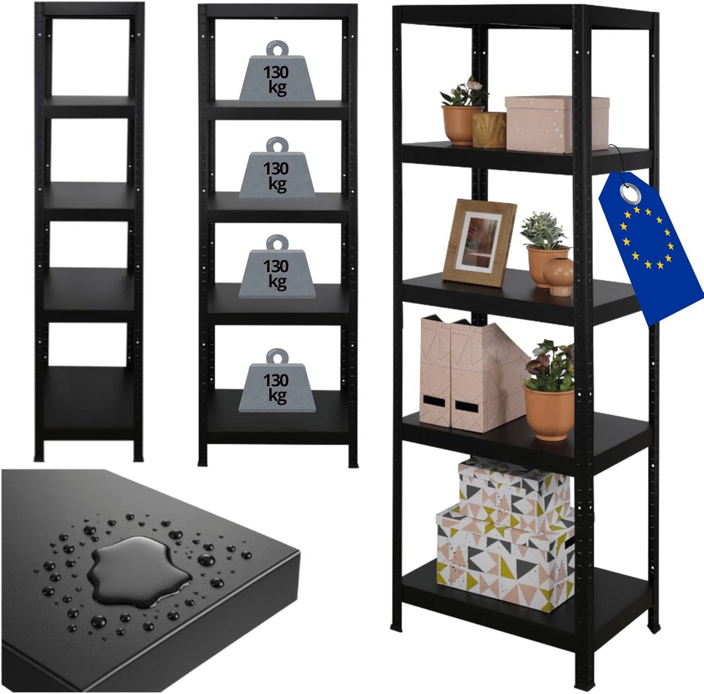 Modo24 Schwerlastregal Metall Elara, 5 Breiten, 3 Farben, 5 Böden je 130 kg Traglast, Lagerregal Stecksystem ohne Schrauben, Steckregal Werkstattregal von Modo24