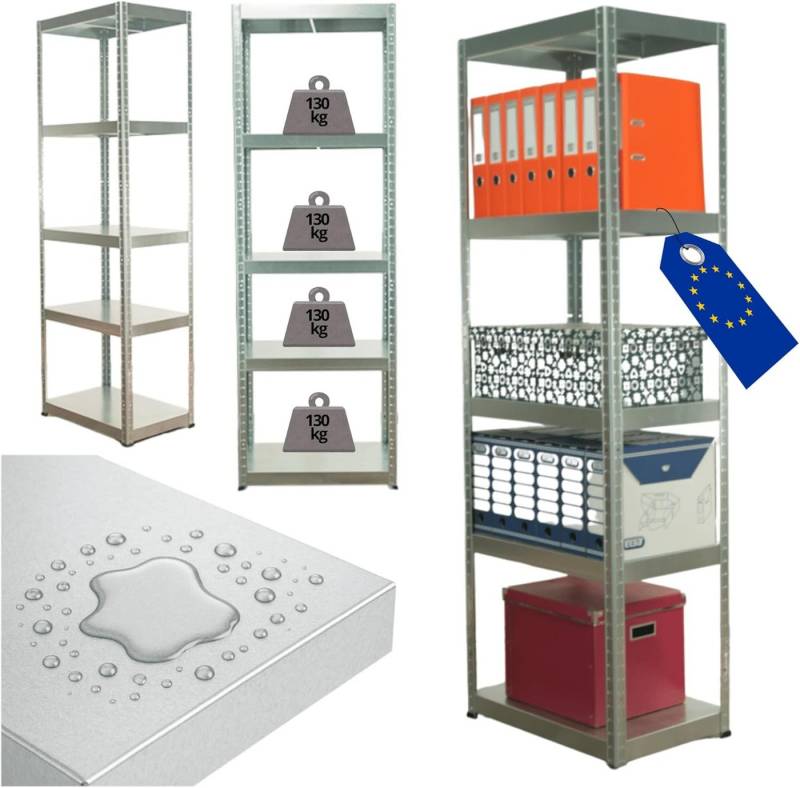 Modo24 Schwerlastregal Metall Elara, 5 Breiten, 3 Farben, 5 Böden je 130 kg Traglast, Lagerregal Stecksystem ohne Schrauben, Steckregal Werkstattregal von Modo24