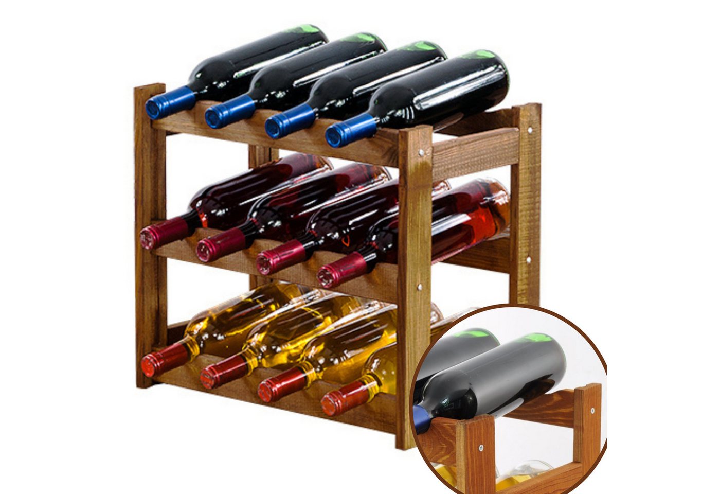 Modo24 Weinregal Flaschenregal Holzregal Flaschenständer Varianten 12 bis 91 Flaschen, RW1 Getränkeregal, 3 Farben, FSC Holz Nachhaltig Modo24 Weinregal Flaschenregal Holzregal Flaschenständer Varianten 12 bis 91 Flaschen, RW1 Getränkeregal, 3 Farben, FSC Holz Nachhaltig von Modo24