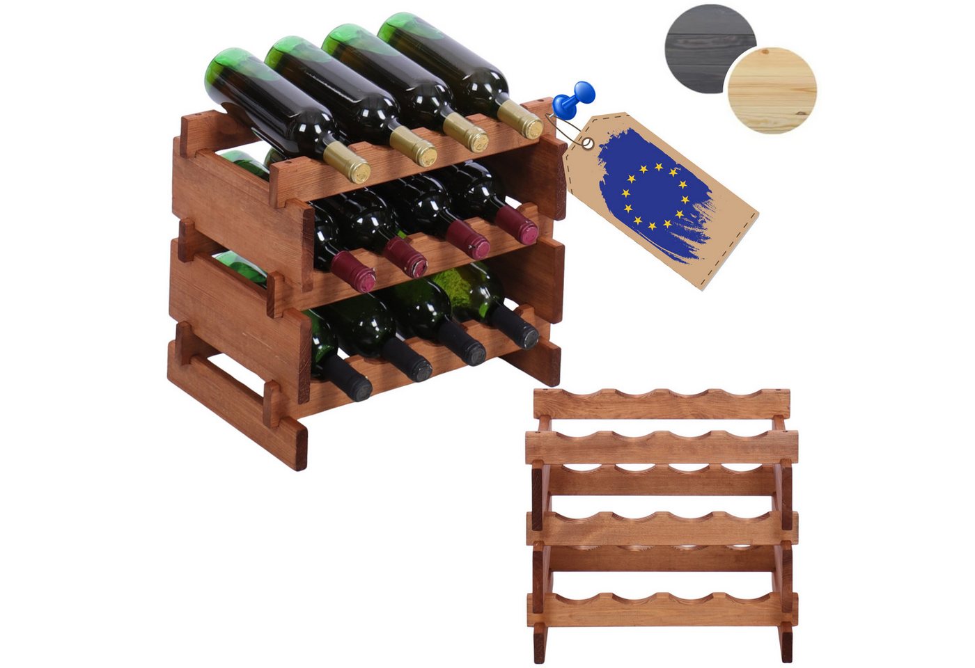 Modo24 Weinregal Weinregal, Holzregal, Modulares Weinständer, Weinhalter, Flaschenständer, Flaschenregal, Modernes Getränkeregal von Modo24