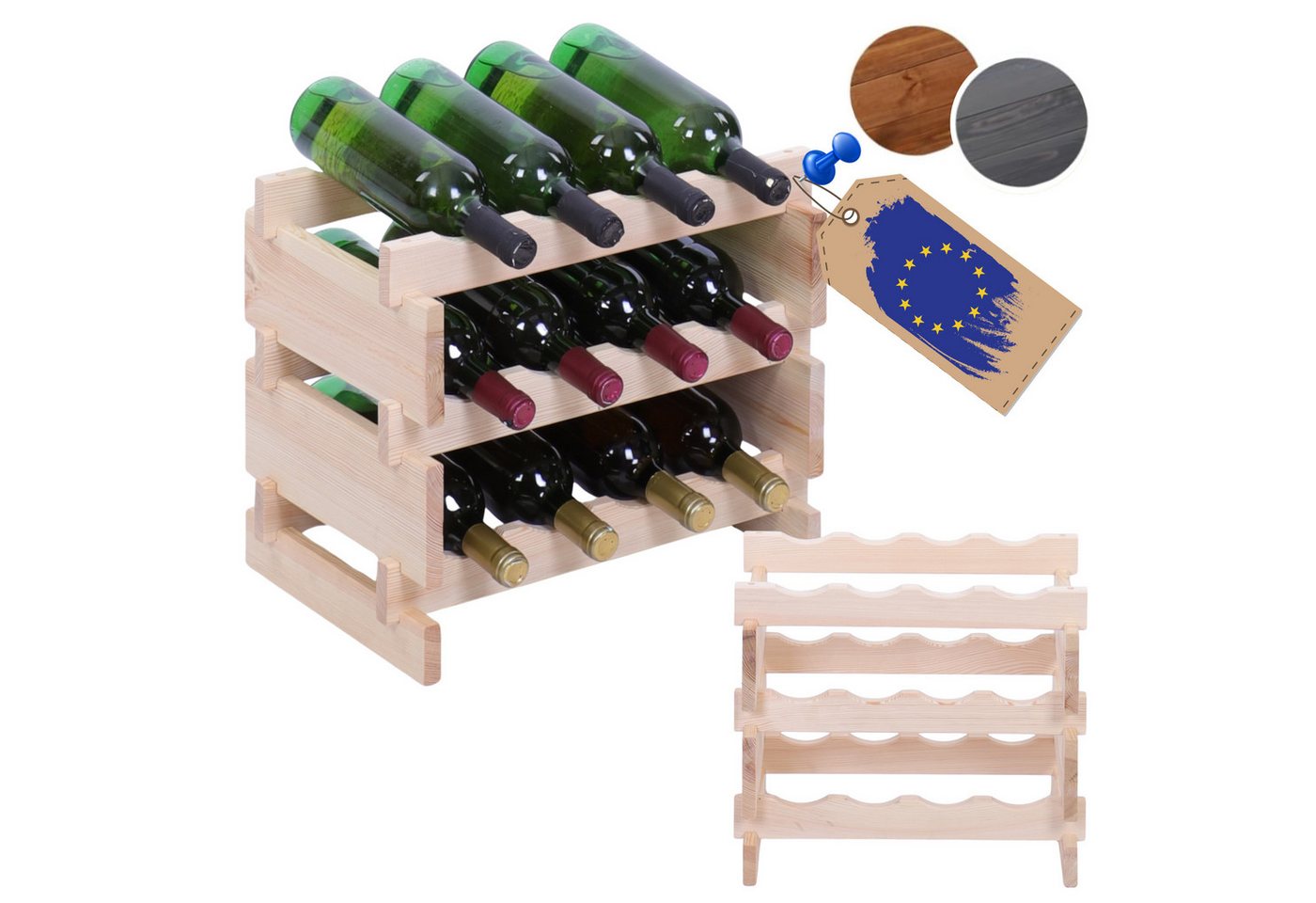 Modo24 Weinregal Weinregal, Holzregal, Modulares Weinständer, Weinhalter, Flaschenständer, Flaschenregal, Modernes Getränkeregal von Modo24