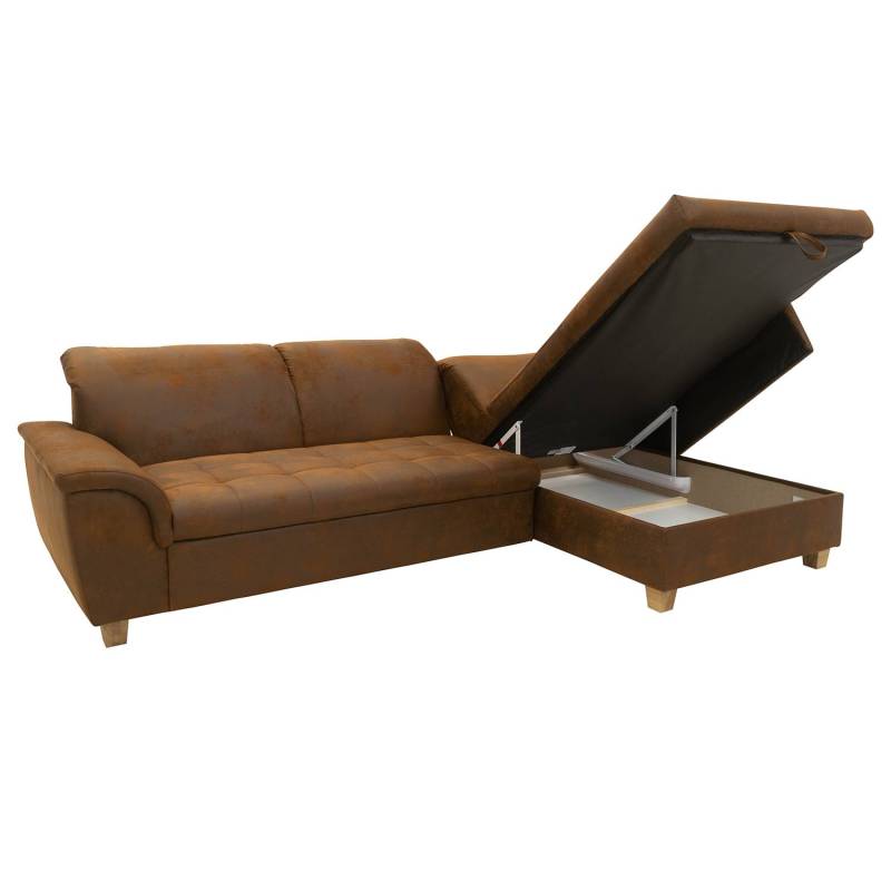 home24 Ecksofa Charlo Braun Microfaser Medea 281 x 81 x 170cm Longchair davorstehend rechts mit Schlaffunktion Modern von home24