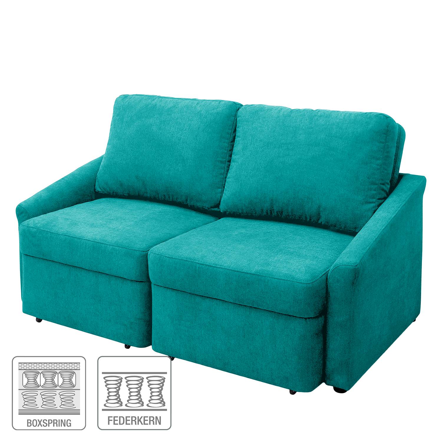 home24 Boxspring-Schlafsofa Befasy Türkis/Türkis Microfaser Meli 168 x 86 x 96cm Modern von home24