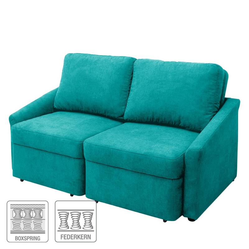 home24 Boxspring-Schlafsofa Befasy Türkis/Türkis Microfaser Meli 168 x 86 x 96cm Modern von home24