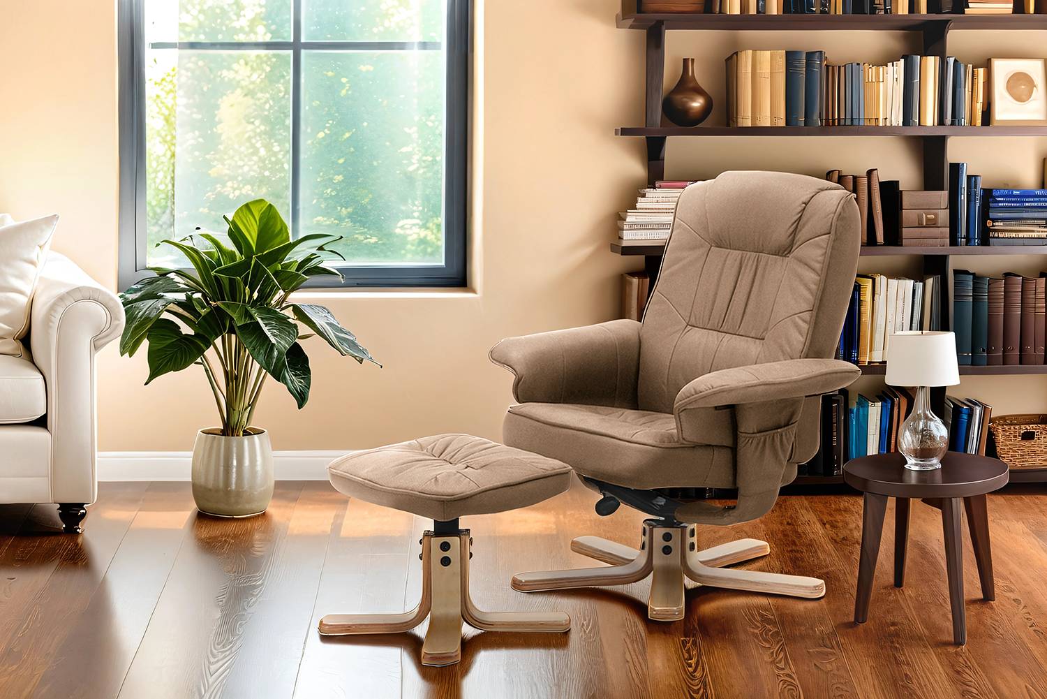 home24 Relaxsessel Canillo mit Hocker Braun/Nougat Webstoff 79 x 96 x 73cm von home24