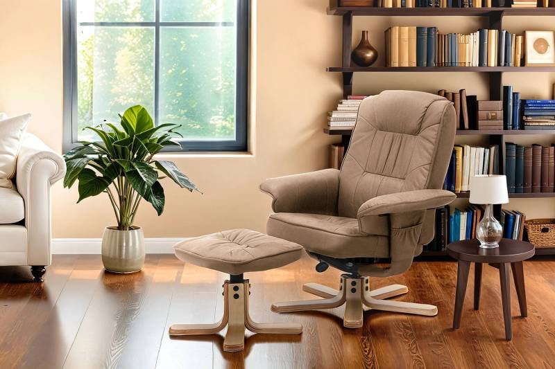 home24 Relaxsessel Canillo mit Hocker Braun/Nougat Webstoff 79 x 96 x 73cm von home24