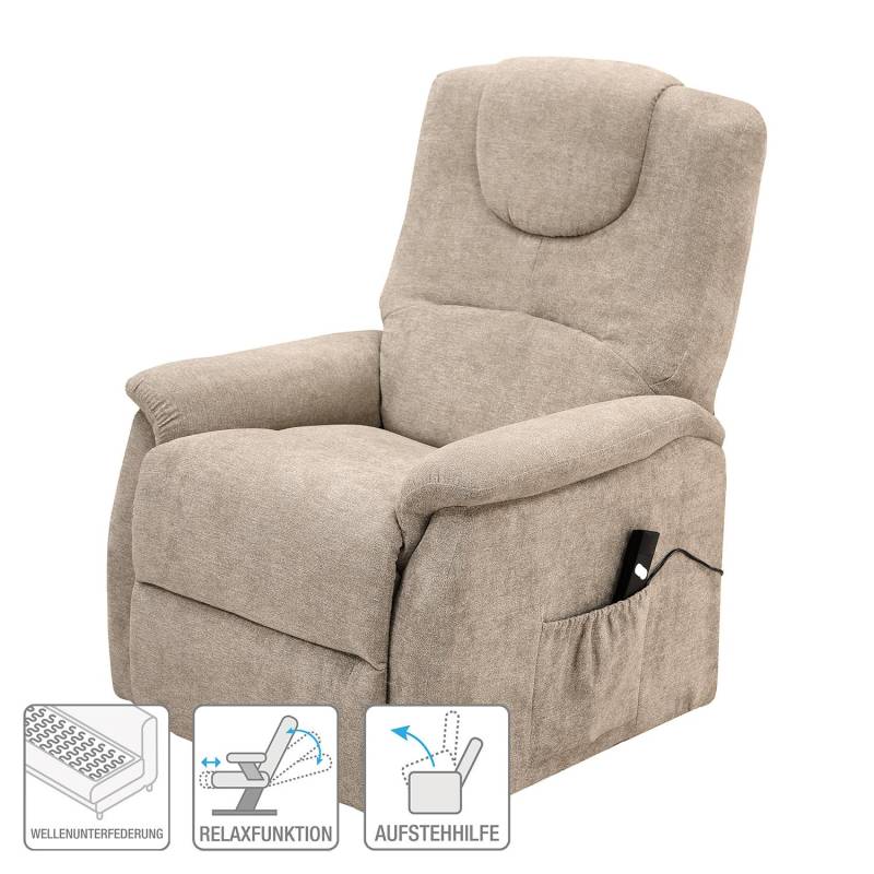 home24 Fernsehsessel Nick mit Aufstehhilfe Beige Microfaser 76 x 107 x 85cm von home24