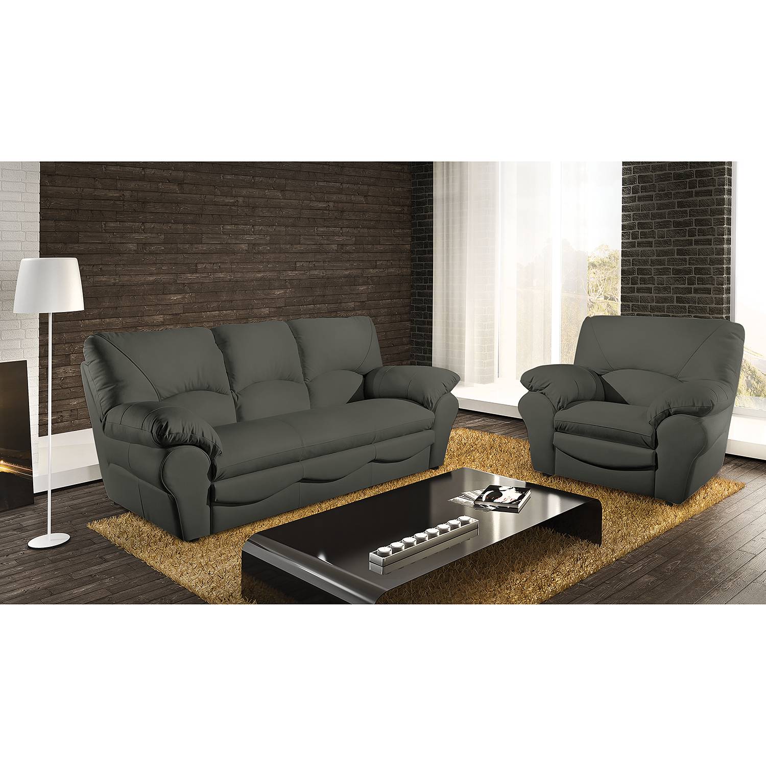 Modoform Schlafsofa Torsby 3-Sitzer Anthrazit Echtleder 205x92x85 cm (BxHxT) mit Schlaffunktion Modern von Modoform