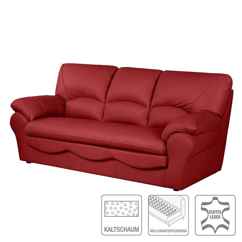 home24 Schlafsofa mit Matratze Rot/Rot Echtleder 205 x 92 x 85cm Modern von home24