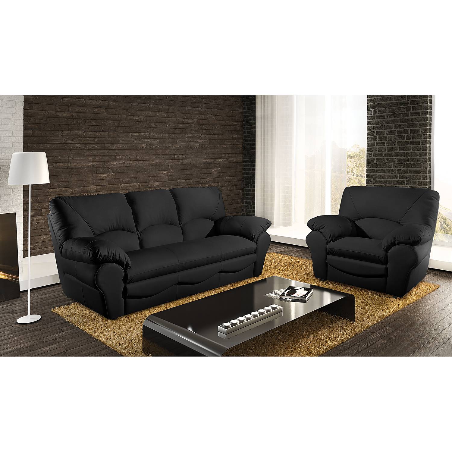 Modoform Schlafsofa Torsby 3-Sitzer Schwarz Echtleder 205x92x85 cm (BxHxT) mit Schlaffunktion Modern von Modoform