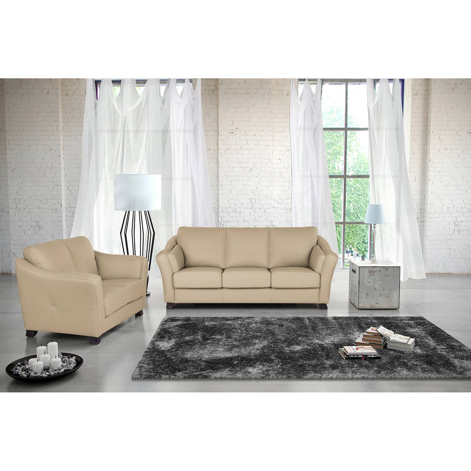 Modoform Schlafsofa Toucy 3-Sitzer Beige Echtleder 217x92x98 cm (BxHxT) mit Schlaffunktion Modern von Modoform