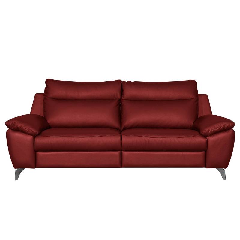 home24 Sofa Kimball 2,5 -Sitzer Rot/Rot Bezug: Echtleder Füße: Metall verchromt 216 x 95 x 96cm Keine Funktion Modern von home24