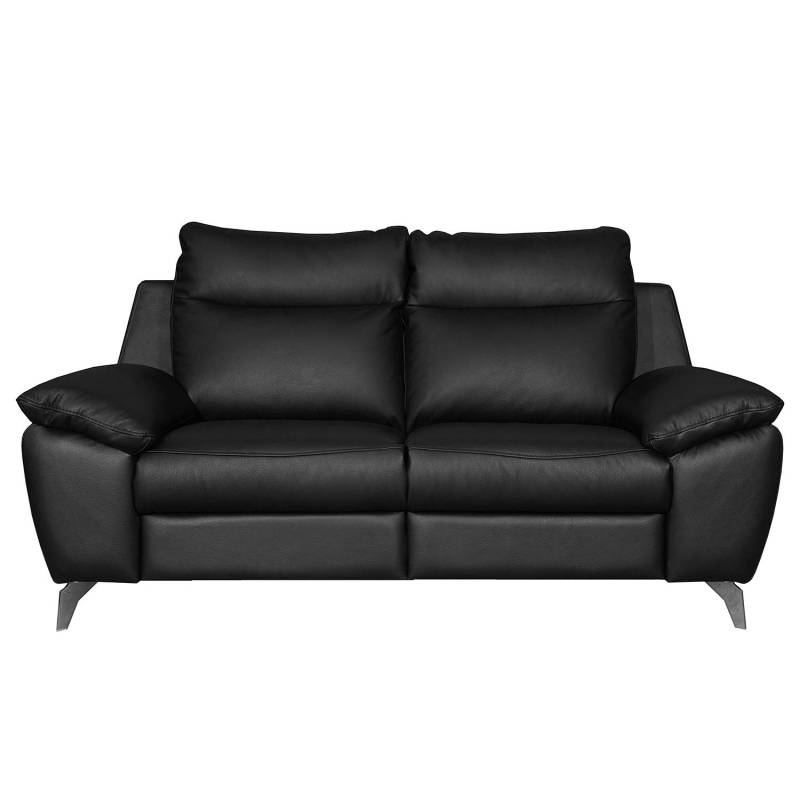 home24 Sofa Kimball 2 -Sitzer Schwarz/Schwarz Bezug: Echtleder Füße: Metall verchromt 178 x 95 x 96cm Relaxfunktion Modern von home24