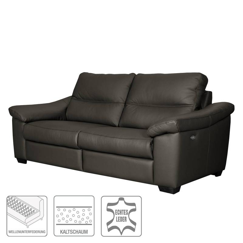 home24 Sofa Lamexa I 2,5 -Sitzer Grau/Dunkelgrau Bezug: Echtleder Füße: Massivholz Buche 212 x 95 x 98cm Relaxfunktion Modern von home24