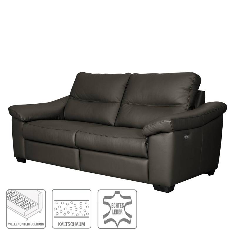 home24 Sofa Lamexa I 2 -Sitzer Grau/Dunkelgrau Bezug: Echtleder Füße: Massivholz Buche 175 x 95 x 98cm Relaxfunktion Modern von home24