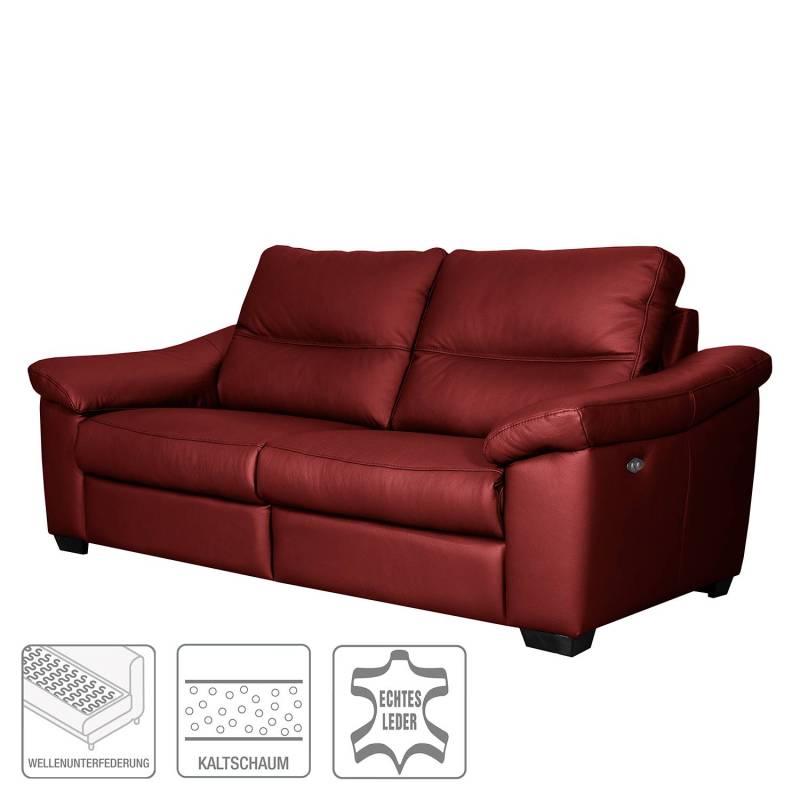 home24 Sofa Lamexa I 2 -Sitzer Rot/Rot Bezug: Echtleder Füße: Massivholz Buche 175 x 95 x 98cm Relaxfunktion Modern von home24