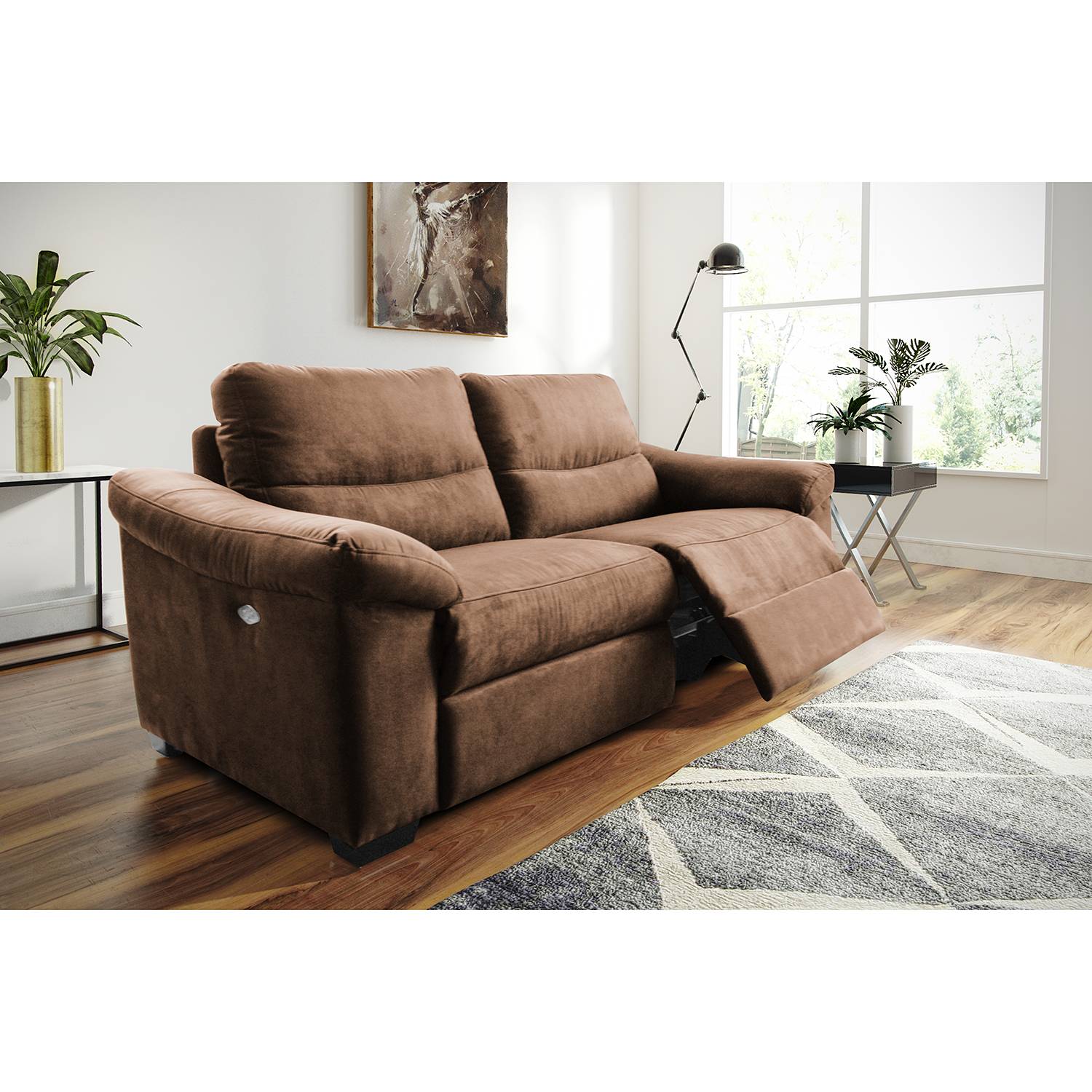 home24 Sofa Lamexa II 2,5 -Sitzer Braun/Braun Microfaser 212 x 95 x 98cm Relaxfunktion Modern von home24