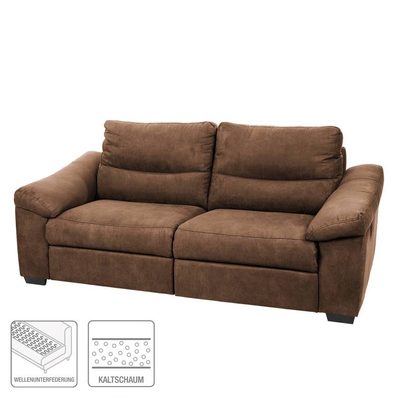 home24 Sofa Lamexa II 2,5 -Sitzer Braun/Braun Microfaser 212 x 95 x 98cm Relaxfunktion Modern von home24