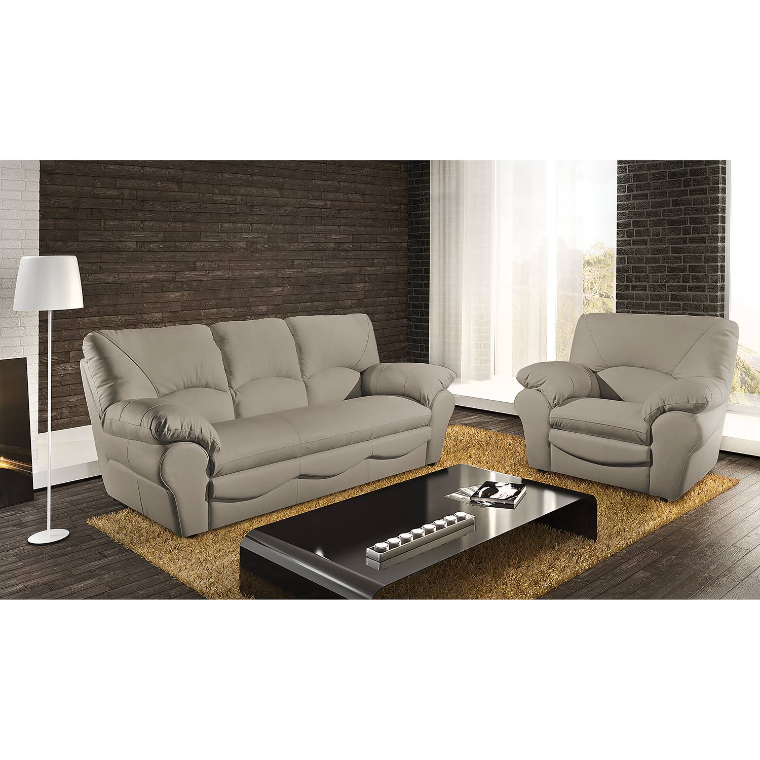 Modoform Sofa Torsby 3-Sitzer Taupe Echtleder 205x92x85 cm (BxHxT) Modern von Modoform