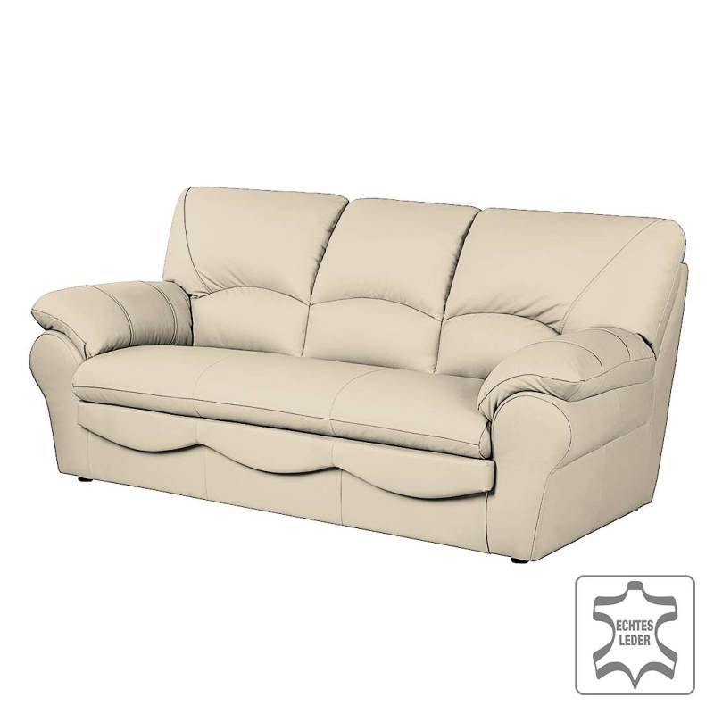 home24 3-Sitzer Sofa Echtleder Grau/Taupe Bezug: Pigmentiertes Leder Füße: Kunststoff 205 x 92 x 85cm Modern von home24