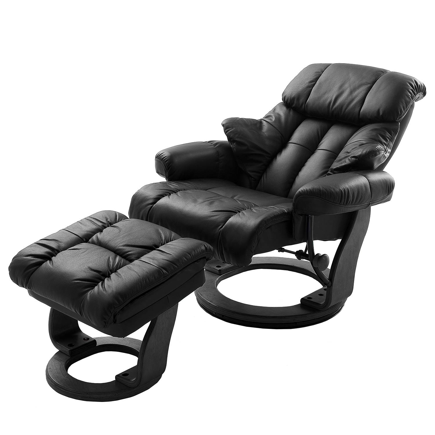 home24 Relaxsessel mit Hocker Schwarz/Schwarz Kontaktflächen: Echtleder Rückseiten: Kunstleder Gestell: Formholz Schwarz 90 x 104 x 91cm von home24