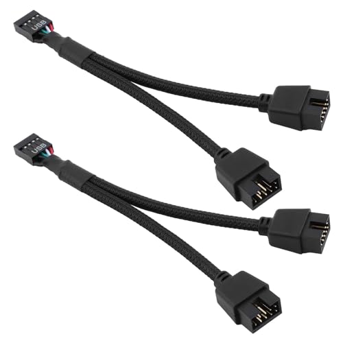 2 Stück USB 2.0 9-polige Buchse auf Doppel-Verlängerungskabel, 9 pin Stecker, 9-polig, USB 2.0, Kopfteiler, Nylon geflochten, Dual USB A Buchse USB Header Splitter für PC von Modonghua