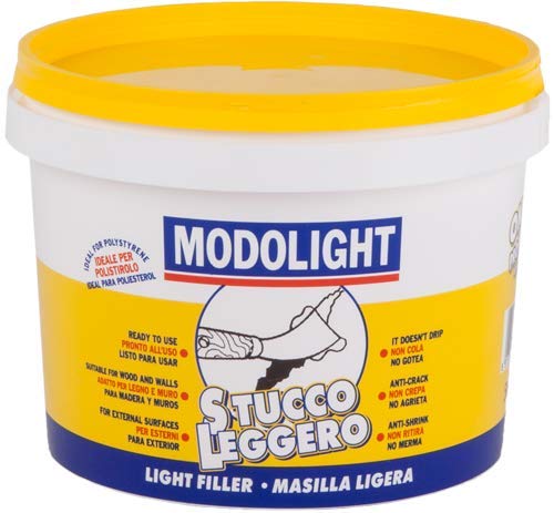 MODOLIGHT 2,5 Lt.- Professioneller Spachtelmasse, superleicht, gebrauchsfertig, für Innen- und Außenbereich, formbar, ideal für große Schlitze, Kanten und Modellbau von Modostuc