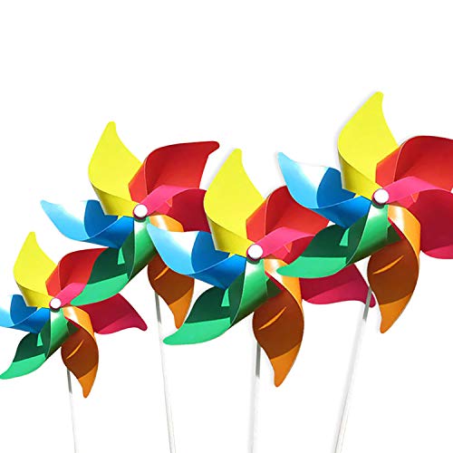 (4 Stück) bunte Windmühle Windmühlen Windspiel Windrade als Geschenk für Kinder zum Spielen oder als zarte Dekoration für Kindergärten, Gärten, Kinderzimmer, Partys oder Schaufenster von Modou