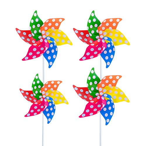 Modou (4 Stück) Bunte Windmühlen als Geschenk für Kinder Zum Spielen oder als Zarte Dekoration für Kindergärten, Gärten, Kinderzimmer, Partys oder Schaufenster von Modou