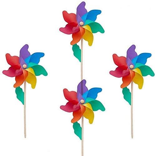 Modou 4er-Set Windspiel, Windmühle Windrad für Garten & Kinder Gartenstecker,UV-beständig und wetterfestals Garten-Deko& Vogelschreck - Windrad: 24cm, Standhöhe: 56cm von Modou