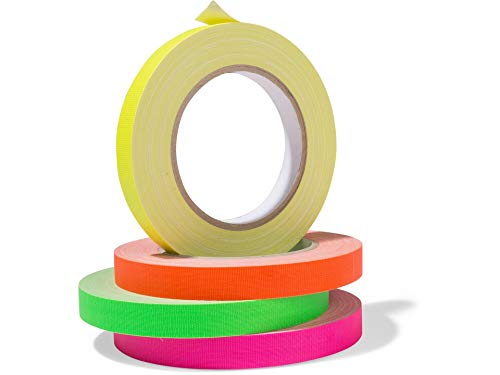 Gewebeband "Gaffa", neonfarbenes Klebeband-Set aus PE-beschichtetem Gewebe, stark haftendes Gaffa-Tape mit Naturkautschuk, 4 Rollen 15 mm x 25 m, gelb, orange, grün, pink von Modulor