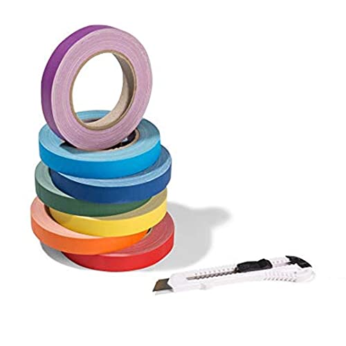 Gewebeband-Set "Gaffa", beschichtetes Klebeband im Rainbow-Set inklusive 1 Cutter, 7 Rollen stark haftendes Gaffa-Tape, je 19 mm Breite x 25 m Länge, rot/orange/gelb/grün/hellblau/blau/lila von Modulor