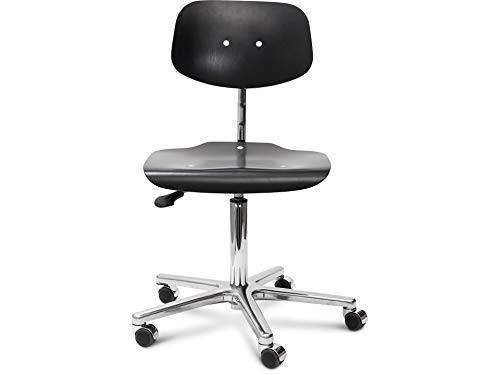 Modulor Höhenverstellbarer Arbeitsstuhl, ergonomischer Drehstuhl aus Buchenholz, Schreibtischstuhl mit Gasfeder und Fußkreuz aus Alu, schwarz gebeizt von Modulor