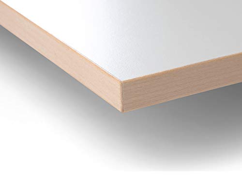 Modulor Holz Tischplatte in 1,9 x 90 x 180 cm mit Kern aus Spanplatte, Platte für Arbeitstisch, mit Buche-Umleimer und Laminatbeschichtung, weiß geperlt von Modulor