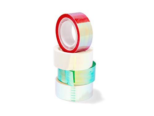 Modulor Klebefilm Mirror Tape, Klebeband mit Spiegeleffekt, schillerndes Geschenkband mit irisierender Oberfläche, je Rolle 10 m Länge x 19 mm Breite, 4er-Set mehrfarbig von Modulor