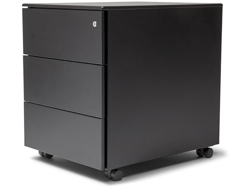 Modulor Rollcontainer aus Metall, abschließbarer Rollschrank (BxHxT: 42,2 x 53,5 x 54,2 cm) für den Schreibtisch, mit 3 Schubladen & 4 Rollen, schwarz von Modulor