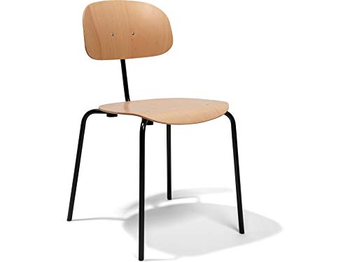 Modulor Stahlrohrstuhl 118, stapelbarer Stuhl aus Buche, Bürostuhl mit Kreuzfußgestell aus verchromtem Rundrohr, 50 cm x 48 cm x 81 cm (buche/schwarz) von Modulor