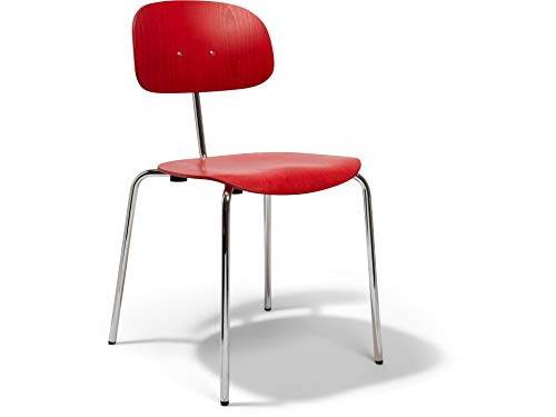Modulor Stahlrohrstuhl 118, stapelbarer Stuhl aus Buche, Bürostuhl mit Kreuzfußgestell aus verchromtem Rundrohr, 50 cm x 48 cm x 81 cm (rot/Chrom) von Modulor